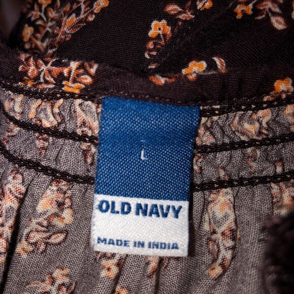 Old Navy Women Large Brown Floral Waist Defined Tiered Midi Peasant Dress Size L - Picture 7 of 8